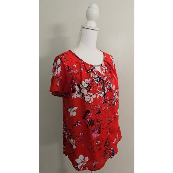Apt. 9 Red Floral Short Sleeve Blouse - Picture 4 of 6